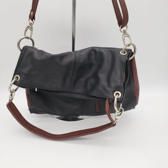 Crossbody Hobo 2 in 1 BORSE in PELLE Made in Italy Purse Bag Black Brown Leather - Picture 10 of 14